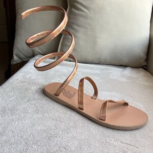 Ancient Greek Sandals Ofis Iridescent Copper Flat Sandal EU 37 US 7 Ankle-Wrap